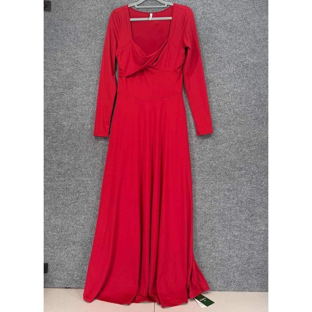 Halara Maxi Dress Women Medium Red Twist Front Long Sleeve Pocket NEW